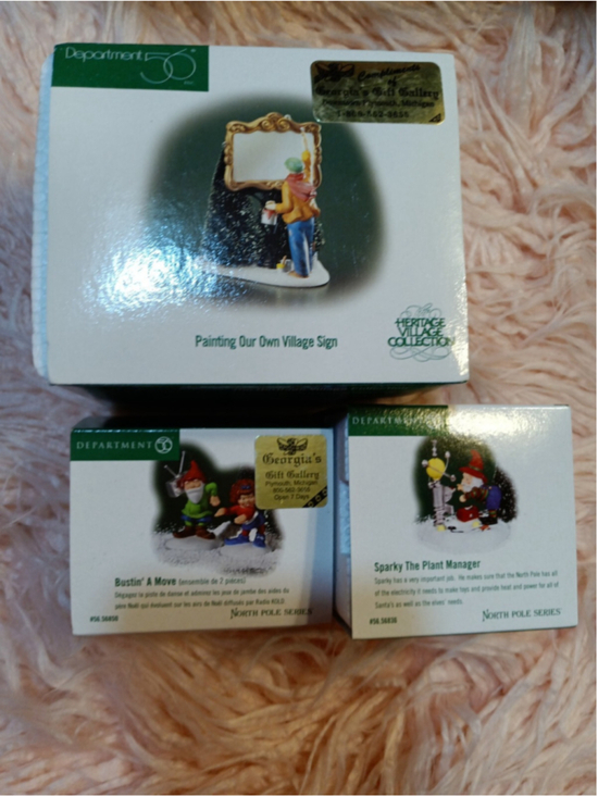 Department 56 Other - Dept 56 Painting Your Own Village Sign, Bustin' A Move & Sparky Plant Manager